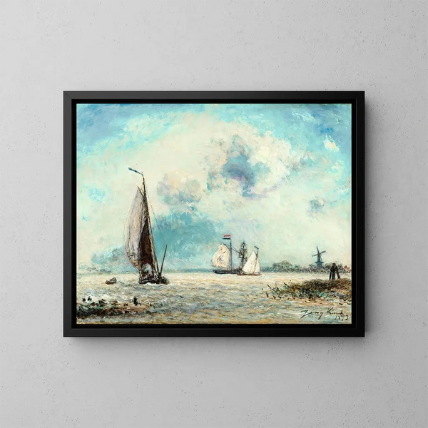Bateaux à voile sur la Meuse - Johan Barthold Jongkind — cuadro enmarcado en la pared
