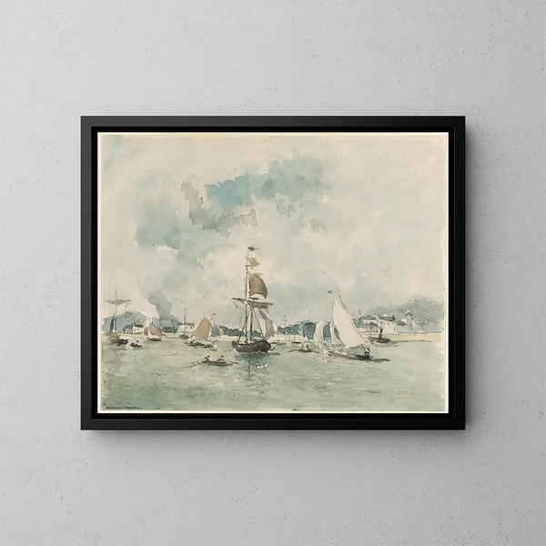 El puerto de Honfleur - Johan Barthold Jongkind — cuadro enmarcado en la pared