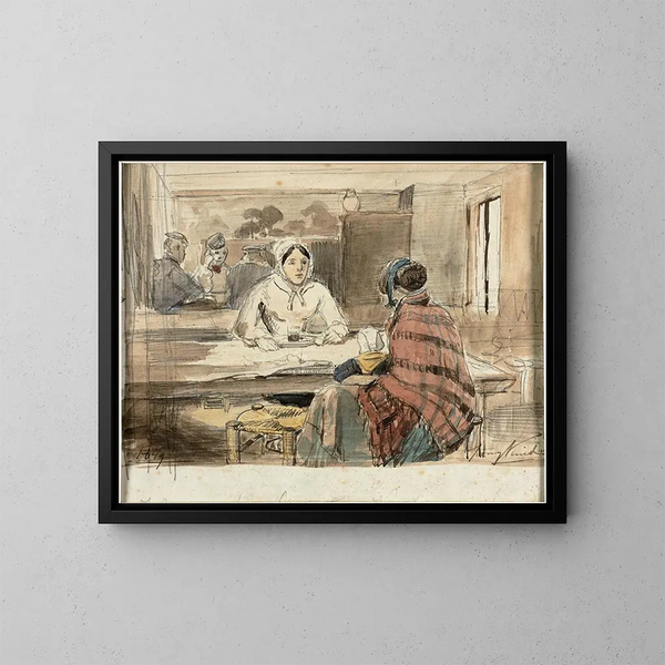 Two women in a café - Johan Barthold Jongkind — framed artwork on a wall