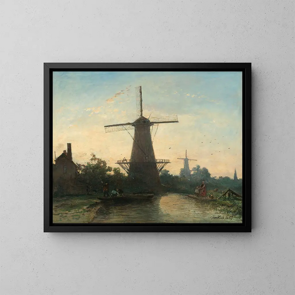 Molinos de viento cerca de Róterdam - Johan Barthold Jongkind — cuadro enmarcado en la pared
