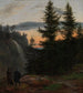 Dos hombres frente a una cascada al atardecer - Johan Christian Dahl — vista de la obra