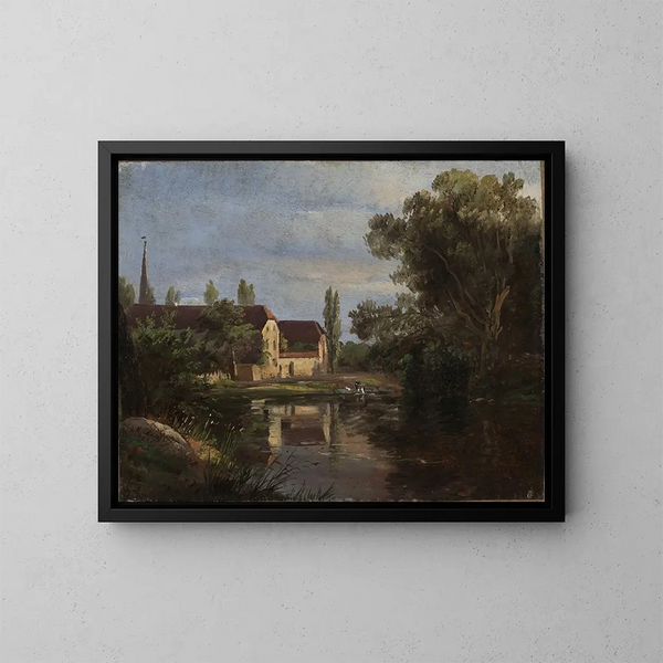 Vista de Plauen sobre el río Weisseritz - Johan Christian Dahl — cuadro enmarcado en la pared