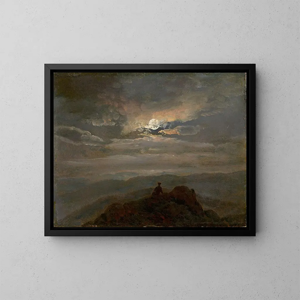 Johan Christian Dahl - Wanderer on a Mountain Top Landscape in Moonlight.webp