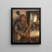 Interior painting with a fisherman - Johan Christopher Schlichtkrull — framed artwork on a wall