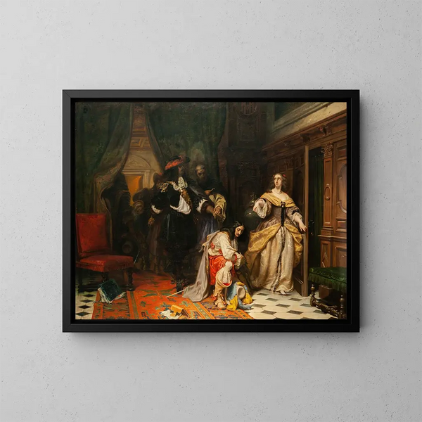 La reina Cristina de Suecia y Monaldeschi - Johan Fredrik Höckert — cuadro enmarcado en la pared