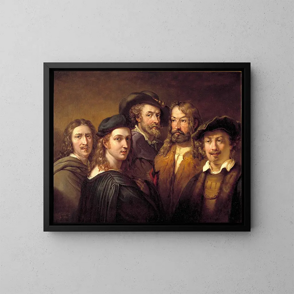 Rafael, Rembrandt, Nicolas Poussin, Albrecht Dürer y Pierre-Paul Rubens - Johan Gustaf Sandberg — cuadro enmarcado en la pared