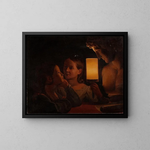 Dos niños iluminando un busto esculpido - Johan Gustaf Sandberg — cuadro enmarcado en la pared