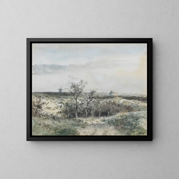 Vista del Dekkersduin con la antigua fábrica de gas y un molino en el horizonte - Johan Hendrik Weissenbruch — cuadro enmarcado en la pared