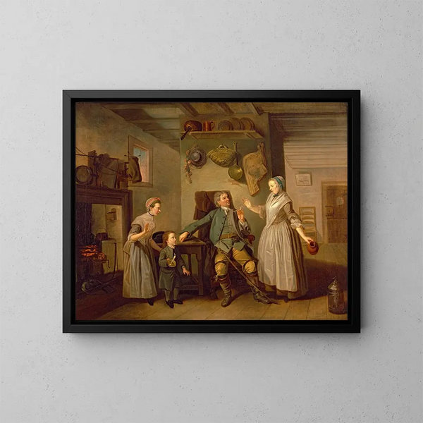 David Garrick y Mary Bradshaw en El regreso del granjero - Johan Joseph Zoffany — cuadro enmarcado en la pared