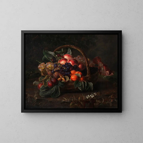 Still life with fruit basket - Johan Laurentz Jensen — framed artwork on a wall