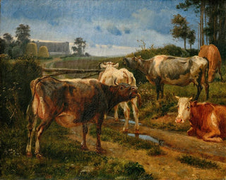 Johan Thomas Lundbye - Bellowing cows by the fence gate.webp