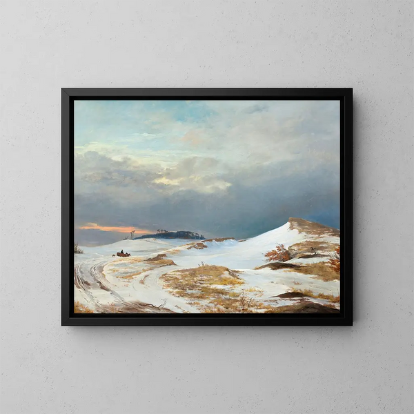 Paisaje de invierno con un personaje de la Zélande del Norte - Johan Thomas Lundbye — cuadro enmarcado en la pared