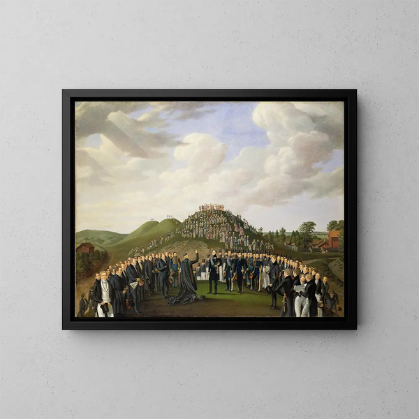 El rey Carlos XIV Juan visitando los túmulos de Old Uppsala en 1834 - Johan Way — cuadro enmarcado en la pared