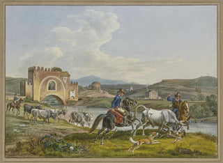 Johann Adam Klein - Rmische Campagnoli zu Pferde fangen mit Hunden einen Stier ein.webp