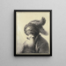 an Old bearded man with a turban with two long feathers in profile to the left - Johann Andreas Benjamin Nothnagel — framed artwork on a wall