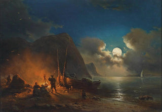 Johann Anton Castell - Romantisches Lagerfeuer Im Mondschein.webp