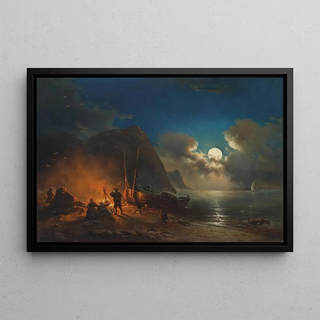 Johann Anton Castell - Romantisches Lagerfeuer Im Mondschein.webp