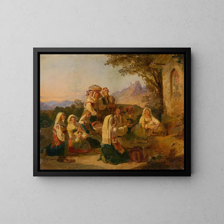 Johann Baptist Kirner - Italian peasants at prayer in front of a wayside shrine near Cervara.webp