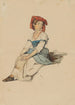 Young Italian girl with red headscarf, crossed hands on her knees - Johann Baptist Kirner — artwork view