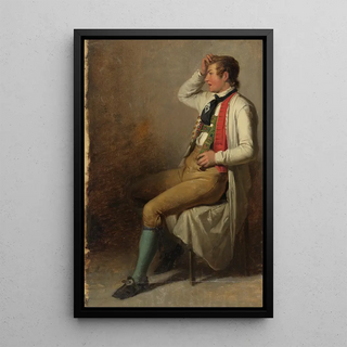 Johann Baptist Kirner - Nach links sitzender junger Bauer in Schwarzwlder Tracht sich mit der Rechten an den Kopf greifend.webp