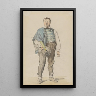 Johann Baptist Kirner - Stehender Bauer in Kinzigtler Tracht mit Hut und Regenschirm unter dem linken Arm.webp