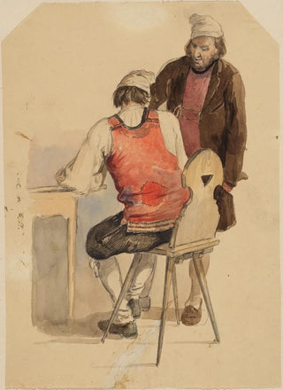 Johann Baptist Kirner - Zwei Hotzenwlder Bauern der linke auf einem Holzstuhl sitzend rechts dahinter der zweite stehend.webp