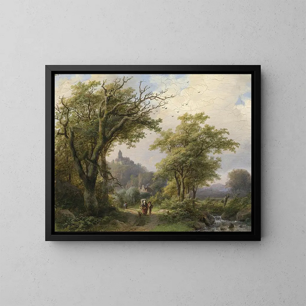 Paseante junto a un arroyo - Johann Bernhard Klombeck — cuadro enmarcado en la pared