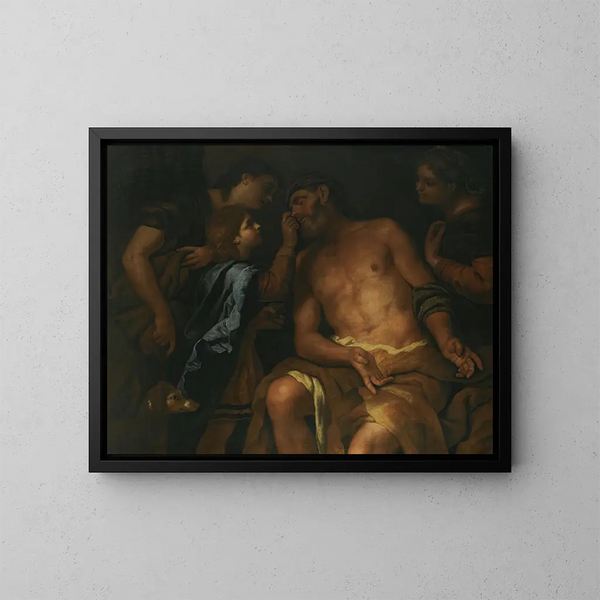 La sanación de la ceguera de Tobit - Johann Carl Loth — cuadro enmarcado en la pared