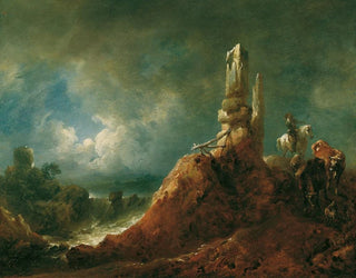 Johann Christian Brand - Landschaft mit Ruine und Reiter bei Mondschein.webp