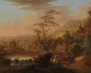 Johann Christian Vollerdt - A mountain landscape with travellers.webp