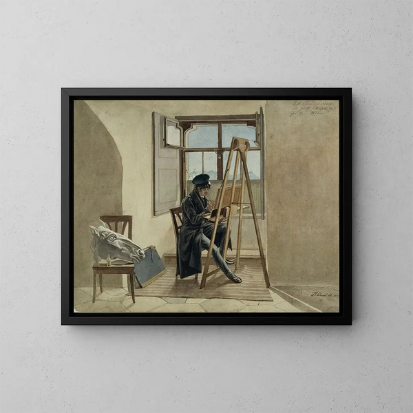 The painter Johann Adam Klein at his easel in his studio at the Palais Chotek in Vienna - Johann Christoph Erhard — framed artwork on a wall