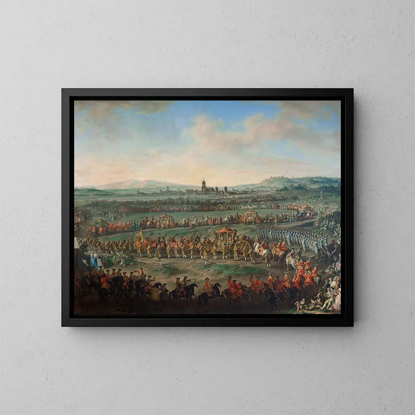 Entrada del emperador Francisco I Esteban y de su hijo José II en Frankfurt el 29 de marzo de 1764 - Johann Dallinger von Dalling — cuadro enmarcado en la pared