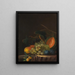 Still life with grapes, peaches, plums, and melon - Johann Daniel Bager — framed artwork on a wall