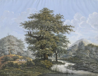 Johann David Passavant - Baumreiche Landschaft in der Mitte eine Eiche am Ufer eines Flusses.webp