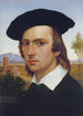 Self-portrait with beret in front of a Roman landscape - Johann David Passavant — artwork view