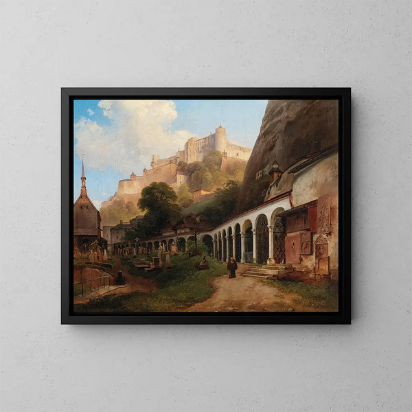 Vista del cementerio de San Pedro en Salzburgo - Johann Fischbach — cuadro enmarcado en la pared
