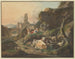 Bergers sur des rochers avec une bergère devant un âne, des moutons et des chèvres en arrière-plan, des ruines avec un pont - Johann Friedrich Morgenstern — artwork view