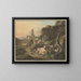 Bergers sur des rochers avec une bergère devant un âne, des moutons et des chèvres en arrière-plan, des ruines avec un pont - Johann Friedrich Morgenstern — framed artwork on a wall