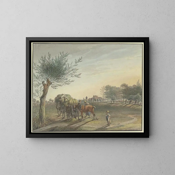 Hof Rebstock painting in the middle of the vast meadows along the Mainz road near Frankfurt am Main - Johann Friedrich Morgenstern — framed artwork on a wall