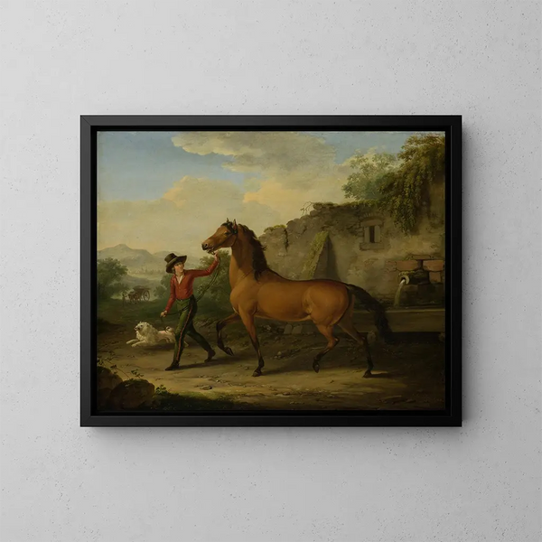Un cuidador llevando un semental al comedero - Johann Georg Pforr — cuadro enmarcado en la pared