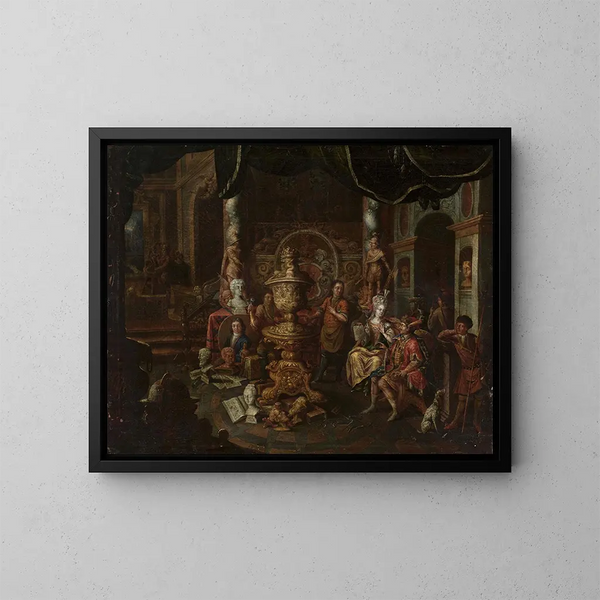 En el taller del pintor - Johann Georg Platzer — cuadro enmarcado en la pared