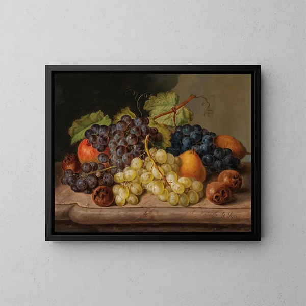 Still life with grapes and pears - Johann Georg Seitz — framed artwork on a wall
