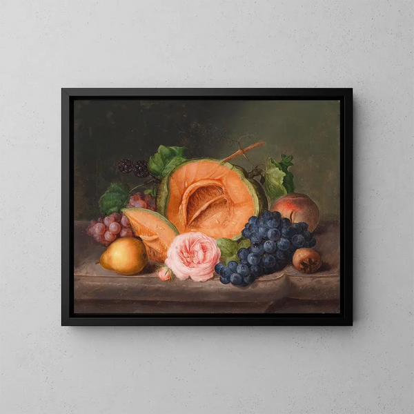 Still life with pumpkin and rose - Johann Georg Seitz — framed artwork on a wall