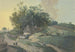 Household scene with a country house by the roadside under trees, with numerous figures and grazing livestock - Johann Georg Wagner — artwork view