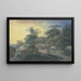 a Farmhouse with figures under trees near a flowering elderberry - Johann Georg Wagner — framed artwork on a wall