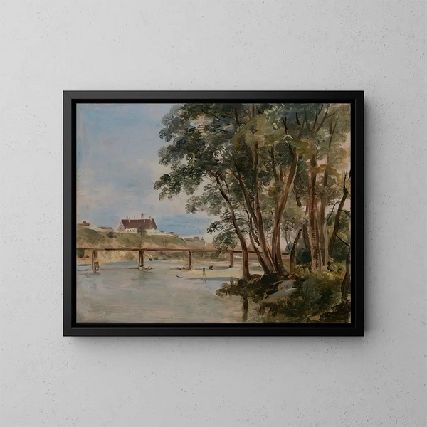 View of Prater Island on the Isar towards Gasteig Hospital - Johann Georg von Dillis — framed artwork on a wall