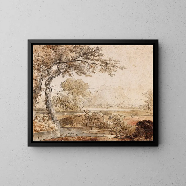 Landscape of the Prealps - Johann Georg von Dillis — framed artwork on a wall