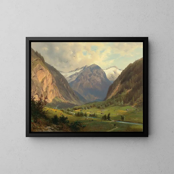 La valle de Ktschachthal con el Bcksteinkogel y el muro céleste cerca de Wild Bad Gastein - Giovanni Battista Varano — cuadro enmarcado en la pared
