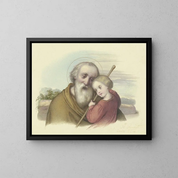 San José con el Niño Jesús - Johann Grund — cuadro enmarcado en la pared
