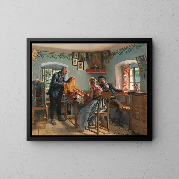 Elegir nuevos pañuelos en casa - Johann Hamza — cuadro enmarcado en la pared